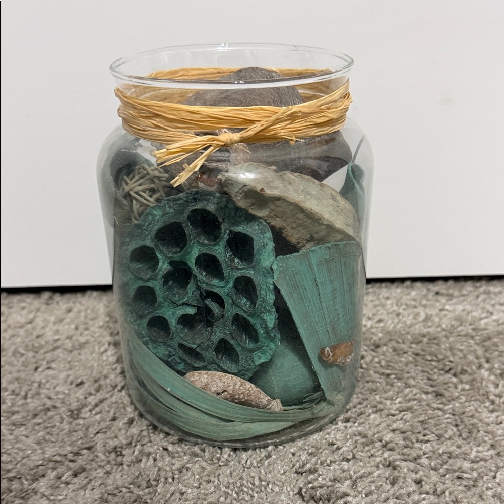 Decorative Glass Jar with Green Accents